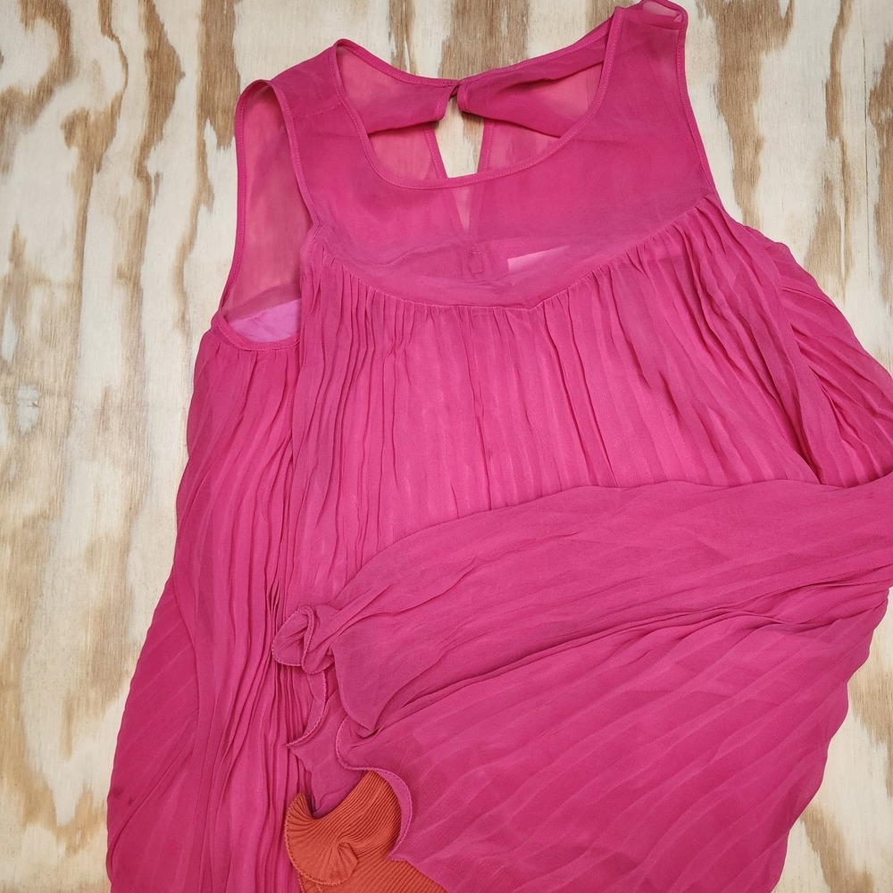 Anthropologie Size 6 Layered Pleat Swing Dress by Maeve Hot‎ Pink Orange Cute